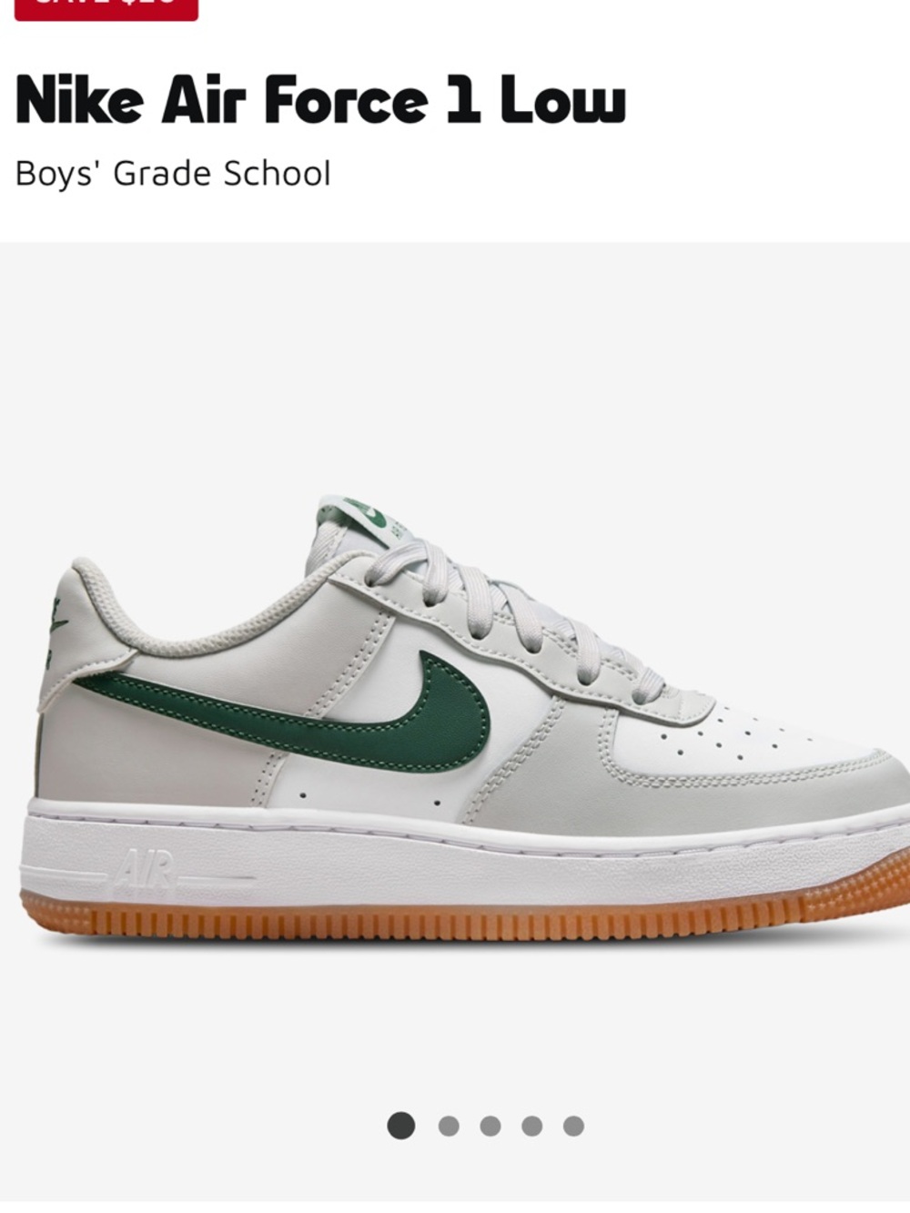 Nike Kids' Sneakers in White with Green Swoosh and Gum Outsole